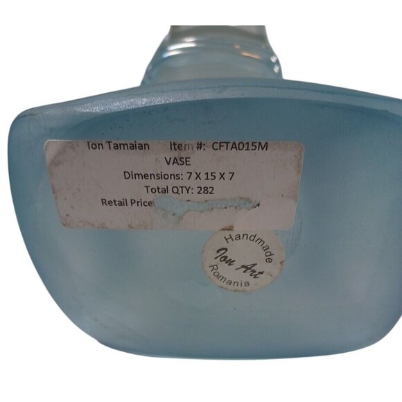 Ion Tamaian 15" Art Glass Vase Blue Frosted, Clear Gold  signed by the Artist - Picture 14 of 14
